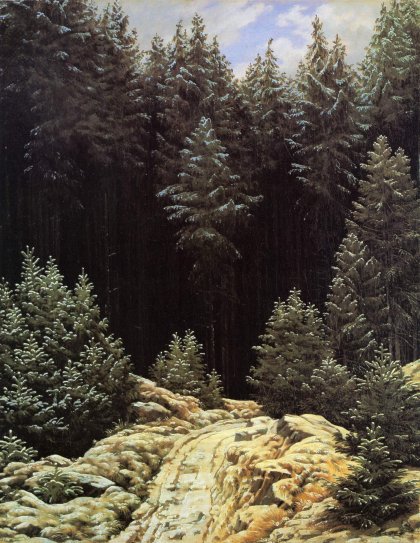 Fruhschnee (Tannen im Schnee, Fichtenwald im Winter) (1828) 43,8x34,5 cm Hambourg, Kunsthalle.jpg