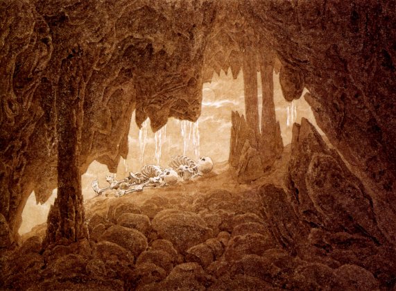 Squelettes dans la grotte aux stalactites  sepia (1826)  18,8x27,5 cm Hambourg, Kunsthalle.jpg